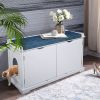 Cat Washroom Bench, Wood Litter Box Cover with Spacious Inner, Ventilated Holes, Removable Partition, Easy Access, White