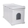 Cat Washroom Bench, Wood Litter Box Cover with Spacious Inner, Ventilated Holes, Removable Partition, Easy Access, White